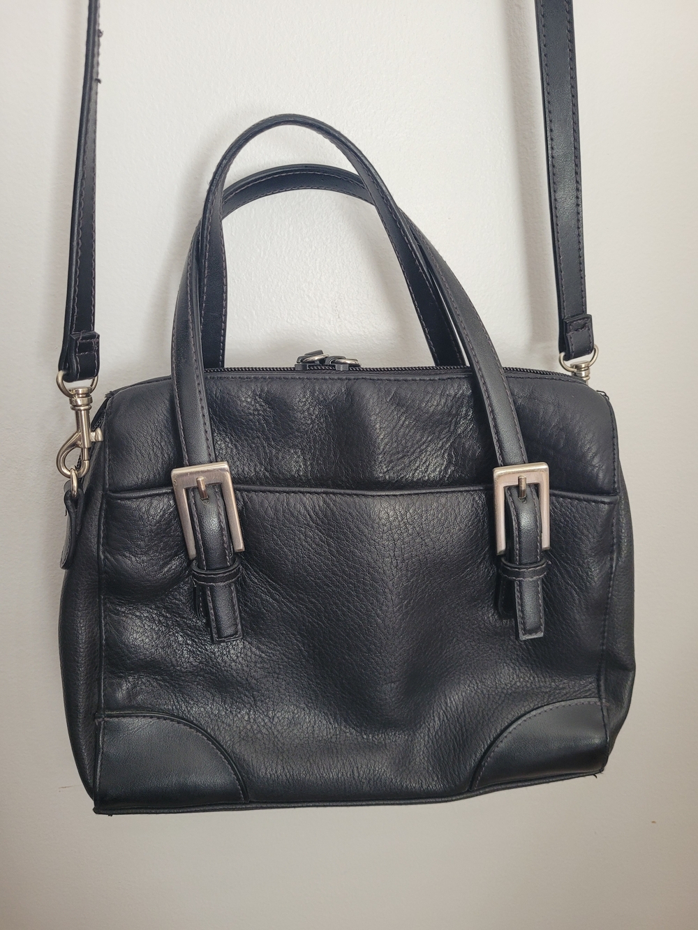 St. John's Bay Black Pebbled Leather Satchel Top Handle w/ Detachable Strap